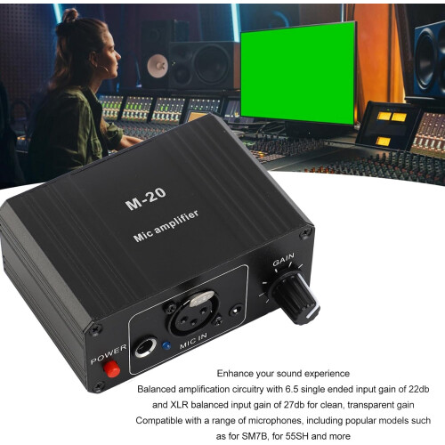 Microphone Preamp with 48V Phantom Power, Low Noise XLR Mic Gain Booster for Dynamic and Condenser 1