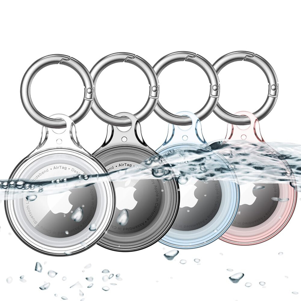 4 Pack Waterproof Holder For Airtag With Keychain Ipx8 Shockproof Protective Case Clear Black/Blue/Red 9092120619058