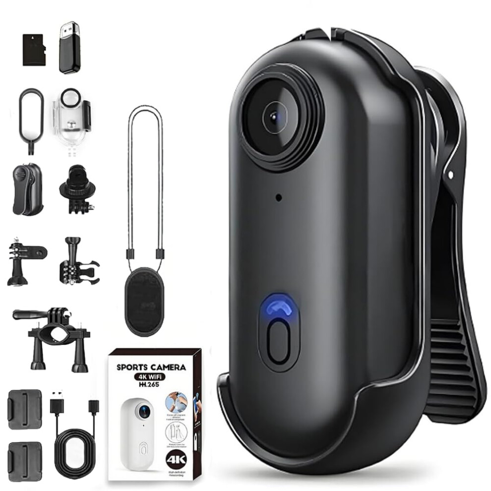 Pov Action Camera 4K Ultra Hd Waterproof Body Cam With 170 Wideangle Lens For Outdoor Sports And Pet Walking 128G Black