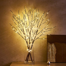 LED Twig Lights with Timer and Dimmer, 30in Brown Willow Branches for Tall Vases Indoor Outdoor Decor