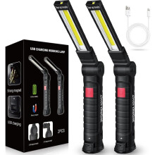 LED Work Light 1200 Lumens Rechargeable Flashlight with Magnetic Base 360 Rotation 5 Modes 2PCS Black