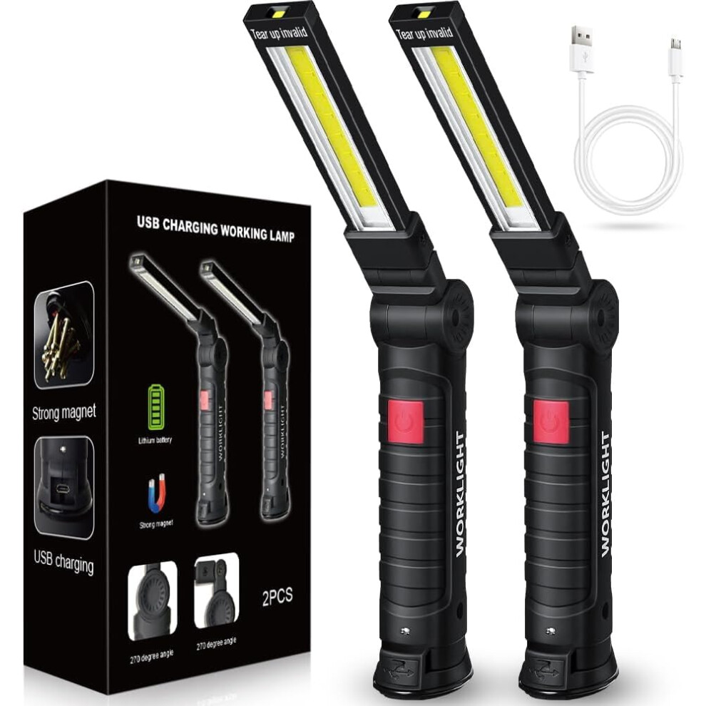 Led Work Light 1200 Lumens Rechargeable Flashlight With Magnetic Base 360 Rotation 5 Modes 2Pcs Black 9169991832142