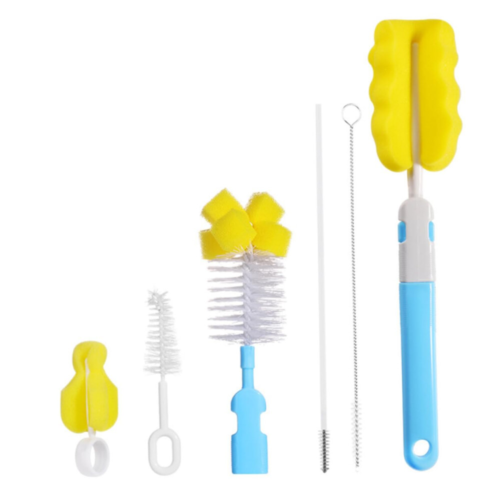 Bottle Cleaning Brush Set with Multihead System, Nylon and Sponge Baby Bottle Cleaner, 6pcs