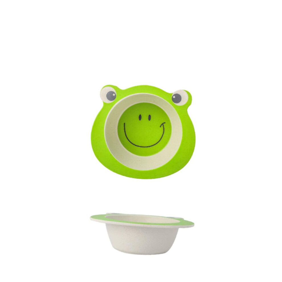 Bamboo Kids Dinnerware Set with Lids, Unbreakable Toddler Bamboo Fiber Bowls, Bright Frog Design