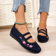 Women Slip On Loafers Navy Knit Mesh Breathable Flats with Memory Foam Comfort and Non Slip Sole