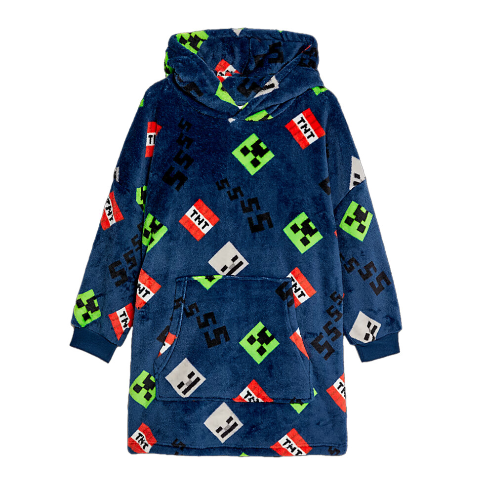 Minecraft Childrens/Kids Icons Sherpa Fleece Oversized Hoodie Blanket Blue