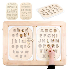 Montessori Wooden Alphabet Learning Board Set with Uppercase and Lowercase Letters for Sensory Table