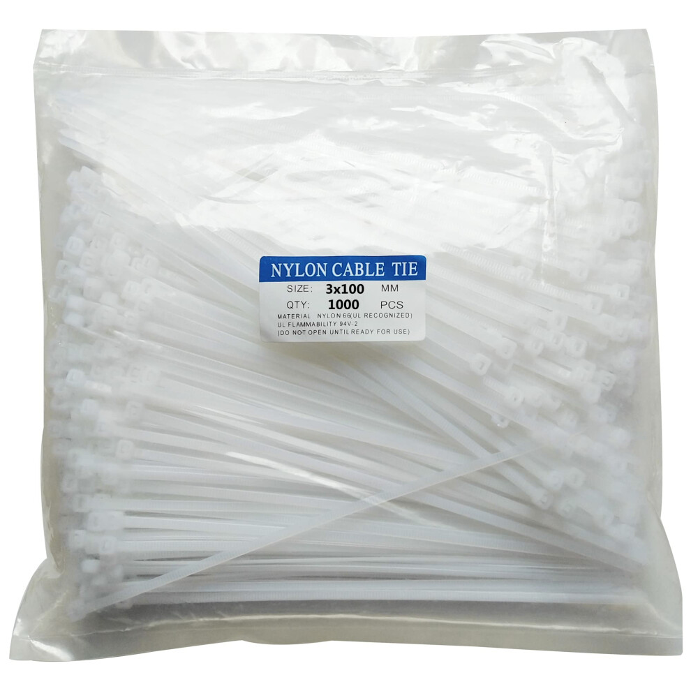 1000 Pcs 4 Inch Cable Zip Ties Heavy Duty Uv Resistant Nylon Selflocking White Straps 18 Lbs 9455672141437
