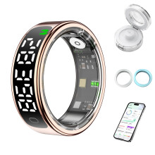 Smart Health Ring with Heart Rate and Sleep Monitoring, 5ATM Waterproof Fitness Tracker for iOS and Android, Gold Size 8