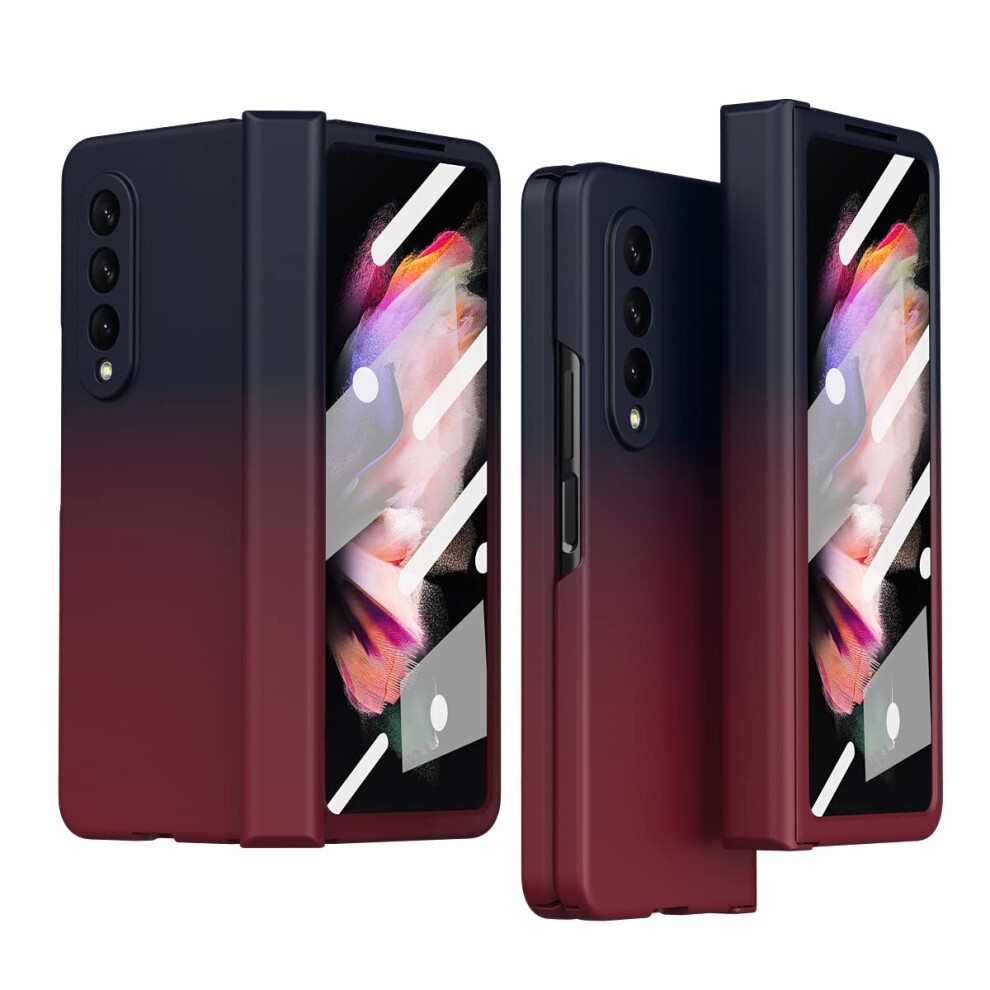 Case With 360 Hinge Protection And Builtin 9H Glass, Slim Pc Black And Red For Galaxy Z Fold 3 Black,Red 9169991072890