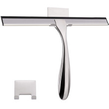 Shower Squeegee Stainless Steel 14 Inch with Hooks for Streak Bathroom Glass Mirrors Tiles