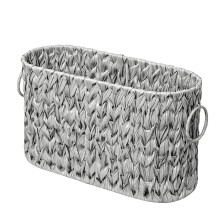 Toilet Paper Storage Basket with Handles, Woven Bathroom Organizer for 6 Mega Rolls, Grey Oval Design
