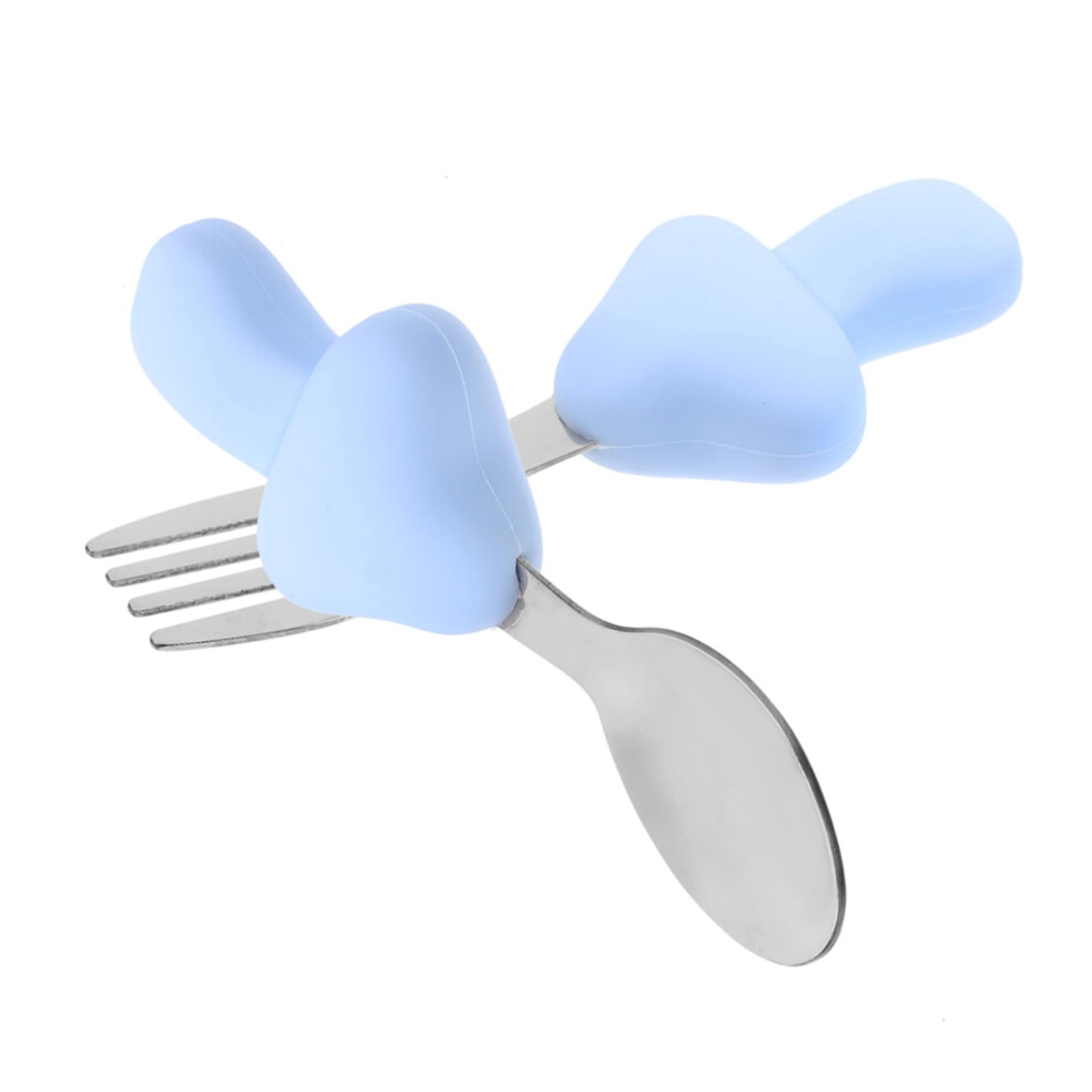 Kids Silicone Fork and Spoon Set with Soft Grip, Toddler Stainless Steel Utensils for Feeding
