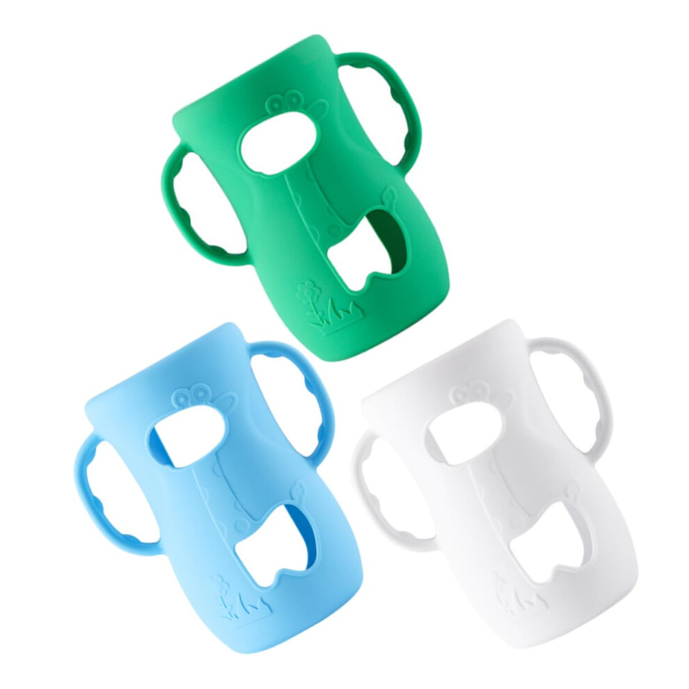 3pcs Silicone Baby Bottle Sleeve with Dual Handles Protective Soft Grip for Newborn Feeding