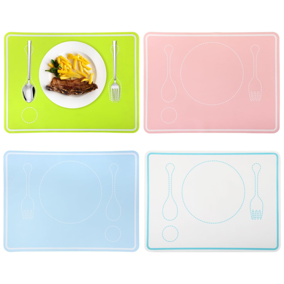 4 Pack NonSlip Silicone Placemats for Kids, 16x12 in Reusable Dining Mats for Independent Eating