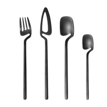 Black Stainless Steel Long Handle Dessert Spoon Set with Mirror Polished Finish, 4 Piece