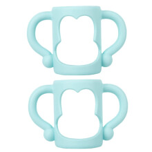 Baby Bottle Handles 2pcs Wide Mouth Silicone Grip NonSlip Ergonomic Easy Install Light Blue