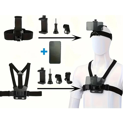 Adjustable Action Camera Chest Strap Harness with Head Strap and Suction Cup Mount for GoPro 2