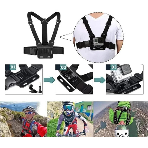 Adjustable Action Camera Chest Strap Harness with Head Strap and Suction Cup Mount for GoPro 1