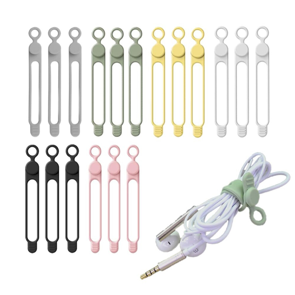 Cable Organizer 18Pcs Reusable Silicone Cable Ties For Tangle Cord Management Home Office 9169991835730
