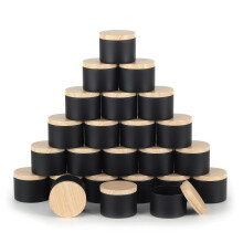24 Pcs 8oz Matte Black Candle Tins with Wood Grain Lids, Bulk Candle Jars for Candle Making