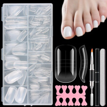 300PCS Toenail Extension Dual Forms for Poly Gel, Reusable Full Cover Tips with Brush and File