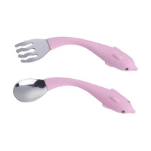 Baby Spoon and Fork Set with Easy Grip Handle, Pink Toddler Stainless Steel Cutlery for Training