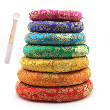 Tibetan Singing Bowl Cushion Silk Brocade Pad with Mallet, Colored Ring Mat 612 Inch