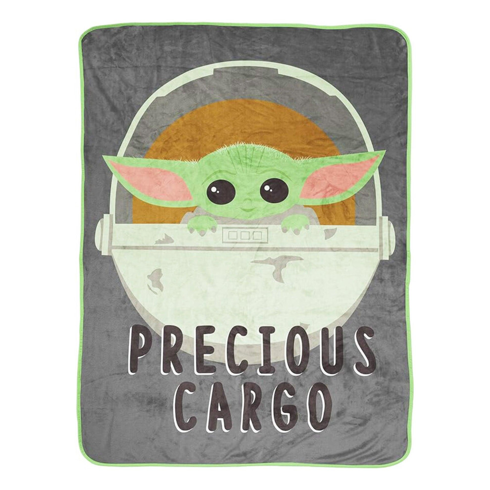 Precious Cargo Sherpa Fleece Fluffy Baby Yoda Blanket Grey Star Wars: The Mandalorian