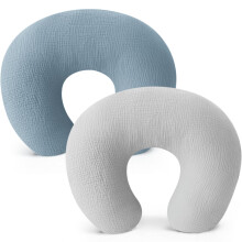 Muslin Nursing Pillow Cover Set, Soft Breathable Fabric with Easy Zipper for Newborns, 2 Pack Grey Blue
