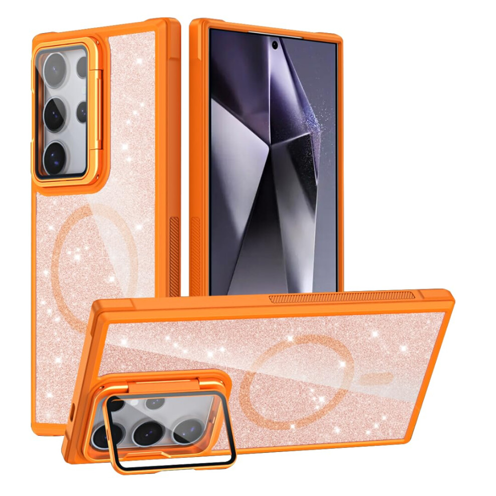 Magnetic Kickstand Case Glitter Transparent Shockproof With Camera Cover For Samsung Galaxy S24 Ultra 9174973736844
