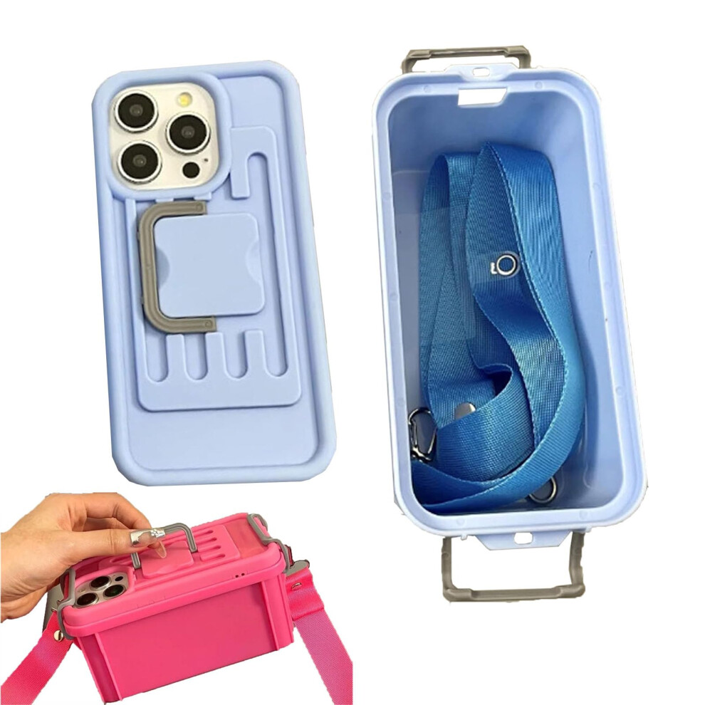 Crossbody Phone Case With Storage, Suitcase Style For Iphone 12, Shock Resistant, Blue 9174973736851