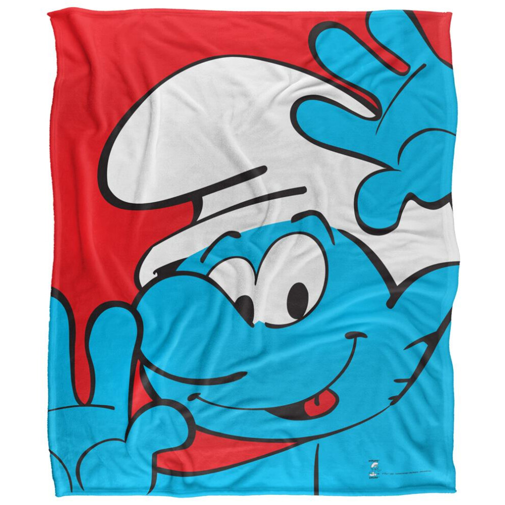 The Smurfs Silky Close Up Supersoft Blanket Blue