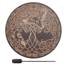 Handmade Siberian Shamanic Drum with Tree of Life and Bird Design, Includes Drum Stick
