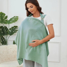 Breathable Muslin Nursing Cover with Adjustable Neck Strap Green Cotton Breastfeeding Apron