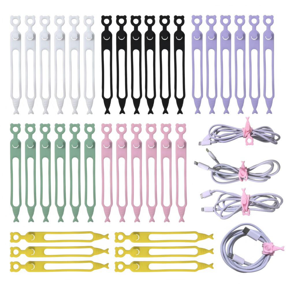 36Pcs Silicone Cable Organizer Ties Reusable Weatherproof Straps For Home Office Travel 9169991837338