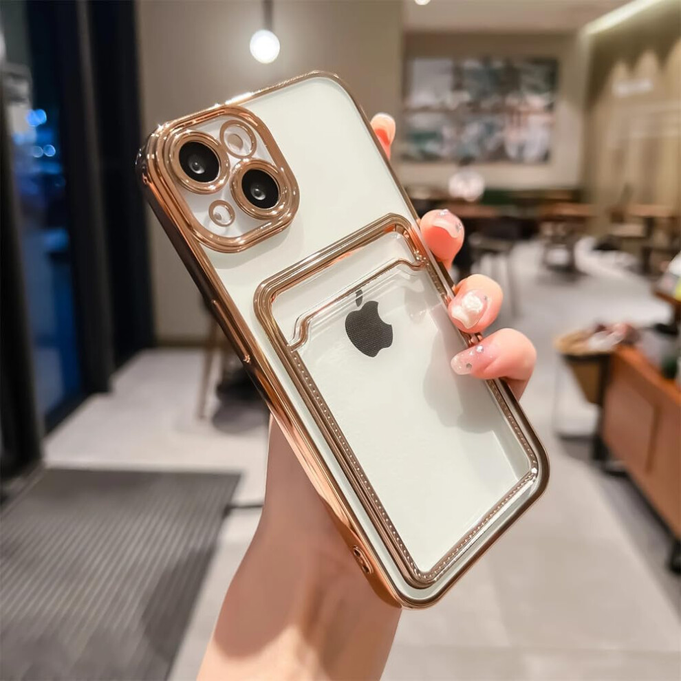 Transparent Shockproof Case Cover With Card Holder And Drop Protection For Iphone 15 Pro Max Gold 9174973736912