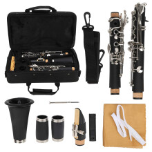 Bb Clarinet 17 Nickel Keys Student Beginner Set with Case and Cleaning Kit for Band Orchestra Black