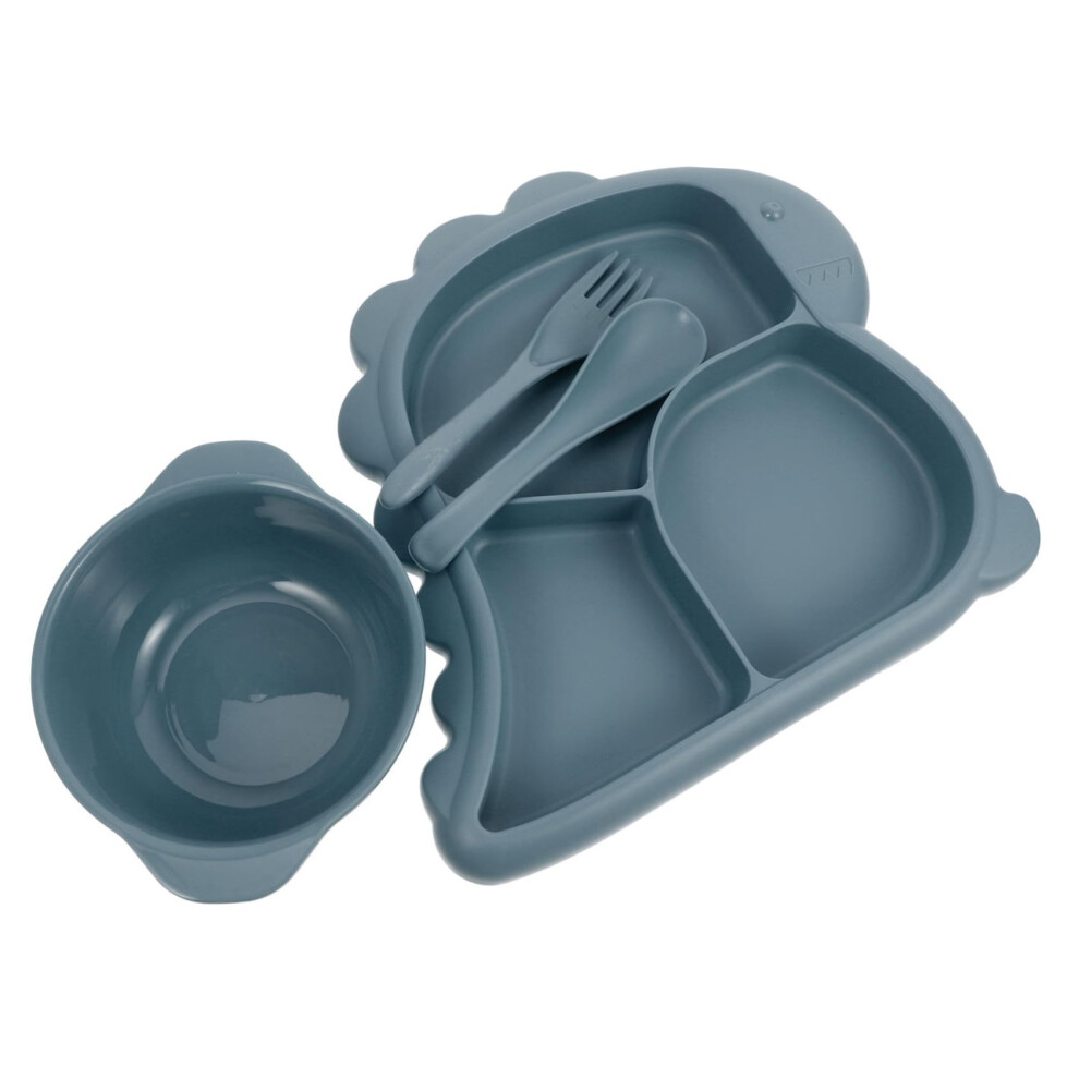 Kids Dinnerware Set Dinosaur Plate And Bowl With Fork Spoon Toddler Dining Set Dark/Blue