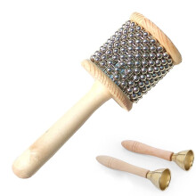 Small Wooden Cabasa Hand Shaker with Metal Beaded Chain Compact Latin Percussion Instrument