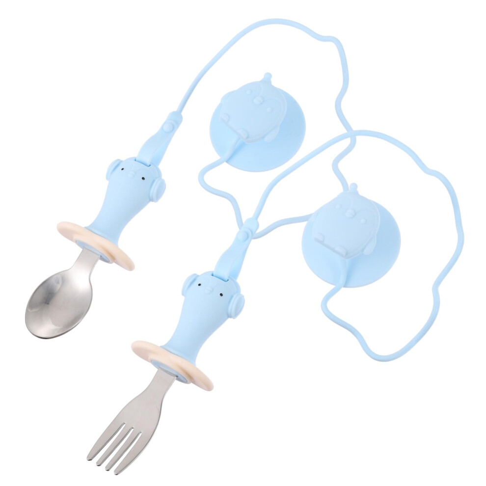 Baby Feeding Spoon and Fork Set with Antidrop Suction Cup Silicone Toddler Self Feeding Utensils
