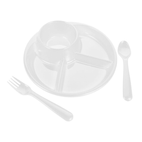 Divided Plastic Plate with Spoon and Fork, Durable Dishwasher Safe Portion Control Dinnerware