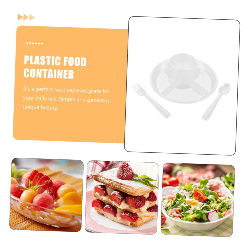 Divided Plastic Plate with Spoon and Fork, Durable Dishwasher Safe Portion Control Dinnerware 2