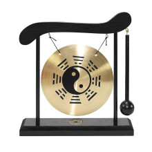 Chinese Desktop Gong with Taiji Gossip Chart, Mini Tabletop Percussion Gong and Mallet for Home Decor