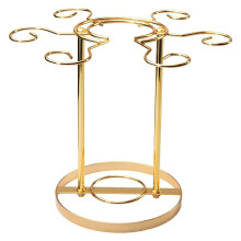 Wine Glass Rack Freestanding Metal Stemware Holder with 6 Hooks for Countertop Bar Kitchen Gold