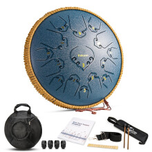 Steel Tongue Drum 15 Note C Key 14 Inch Lotus Hand Pan with Mallets and Carry Bag