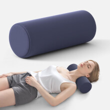 Neck Roll Pillow for Neck Pain Relief with Cooling Ice Silk Cover, Memory Foam Support, Navy Blue