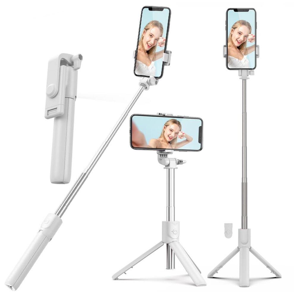 3 In 1 Bluetooth Selfie Stick Tripod With 360 Rotatable Holder And Detachable Remote Compatible With Iphone And Android White 9174973738152