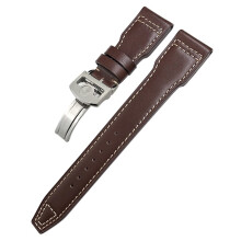 20mm Leather Watch Strap for IWC Big Pilot Mark 18, Brown White Italian Cowhide with Silver Buckle