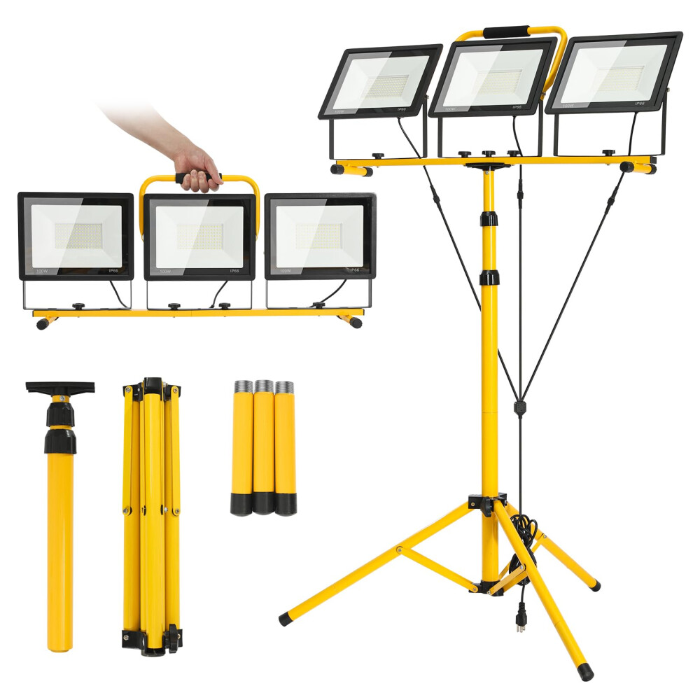 30000 Lumen Led Tripod Work Light, Waterproof 3Head Adjustable Stand With 16.4Ft Cord For Job Sites 9092120625752